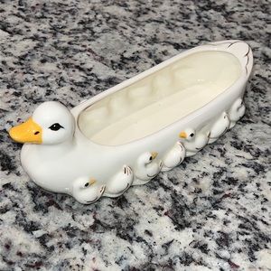 Vintage - Hand-Painted Ceramic Mama Duck + Ducklings Planter